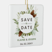 Rustic Conifer pine-kloon slaat de datumfoto op Keramisch Ornament (Rechts)