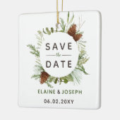 Rustic Conifer pine-kloon slaat de datumfoto op Keramisch Ornament (Links)
