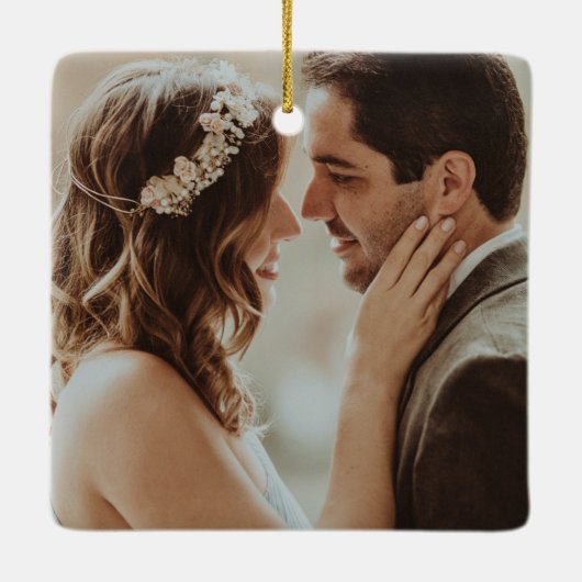 Rustic Conifer pine-kloon slaat de datumfoto op Keramisch Ornament (Achterkant)