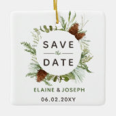 Rustic Conifer pine-kloon slaat de datumfoto op Keramisch Ornament (Voorkant)
