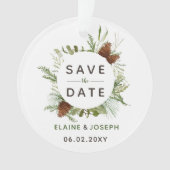 Rustic Conifer pine-kloon slaat de datumfoto op Ornament (voorkant)