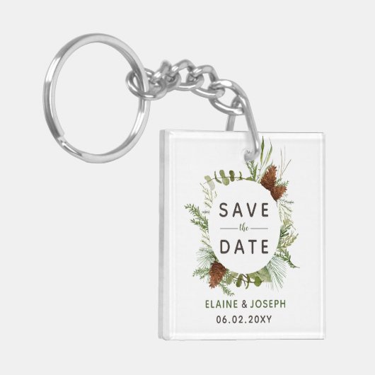 Rustic Conifer pine-kloon slaat de datumfoto op Sleutelhanger (Voorkant Links)