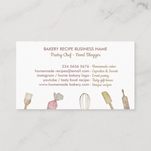 Rustic Cook Chef Waterverf Bakkerswaren Visitekaartje (Achterkant)