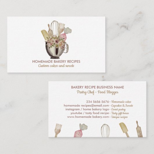 Rustic Cook Chef Waterverf Bakkerswaren Visitekaartje (Voorkant / Achterkant)