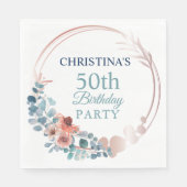Rustic Copper Blue Floral 50th Birthday Party Servet (Voorkant)