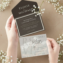 Rustic Copper Brown Wedding All In One Uitnodiging