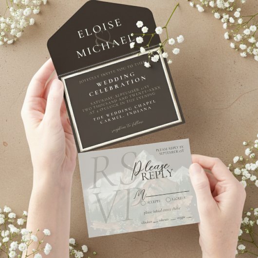 Rustic Copper Brown Wedding All In One Uitnodiging