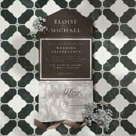 Rustic Copper Brown Wedding All In One Uitnodiging