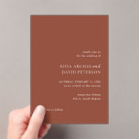 Rustic Copper Editorial Modern Wedding Acryl Uitnodigingen<br><div class="desc">This design is part of a simple and modern editorial wedding invitation suite in a rustic shade of copper.</div>