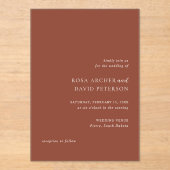 Rustic Copper Editorial Modern Wedding Acryl Uitnodigingen (Voorkant)