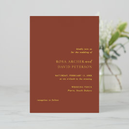 Rustic Copper Editorial Modern Wedding Folie Uitnodiging