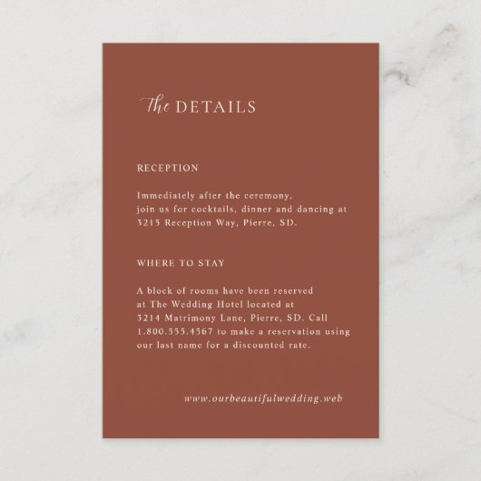 Rustic Copper Editorial Modern Wedding Informatiekaartje (Voorkant)