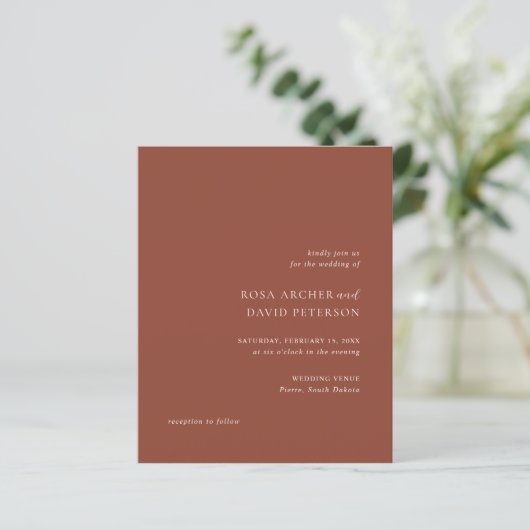 Rustic Copper Editorial Modern Wedding Invitation (Staand voorkant)