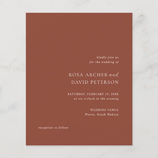 Rustic Copper Editorial Modern Wedding Invitation (Voorkant)