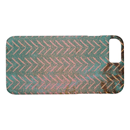 Rustic Copper en Blauwgroen Marble Chevron Case-Mate iPhone Case (Achterkant (Horizontaal))