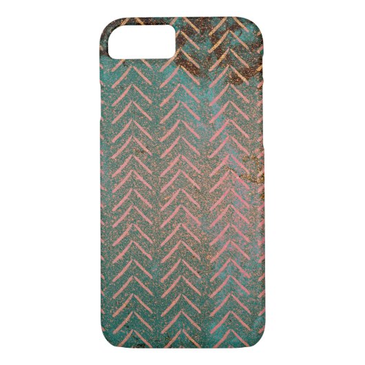 Rustic Copper en Blauwgroen Marble Chevron Case-Mate iPhone Case (Achterkant)