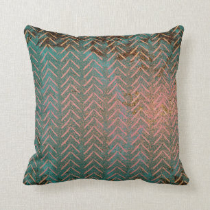 Rustic Copper en Blauwgroen Marble Chevron Kussen