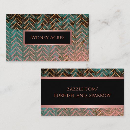 Rustic Copper en Blauwgroen Marble Chevron Visitekaartje (Voorkant / Achterkant)