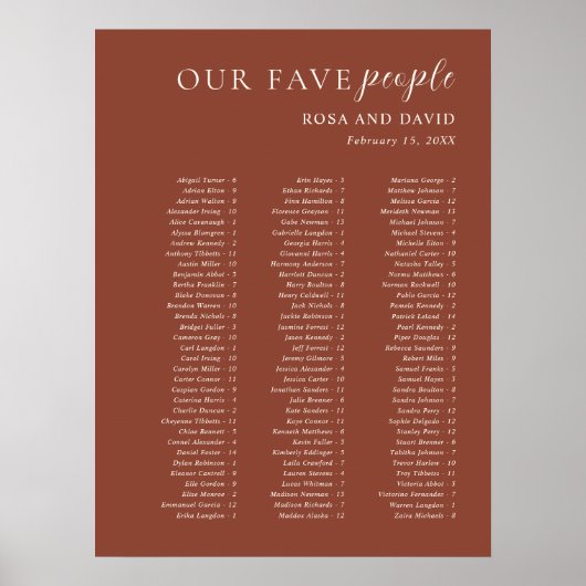 Rustic Copper Modern Wedding Seating Chart Poster (Voorkant)