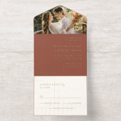 Rustic Copper Photo Editorial Modern Wedding All In One Uitnodiging (Binnenkant)
