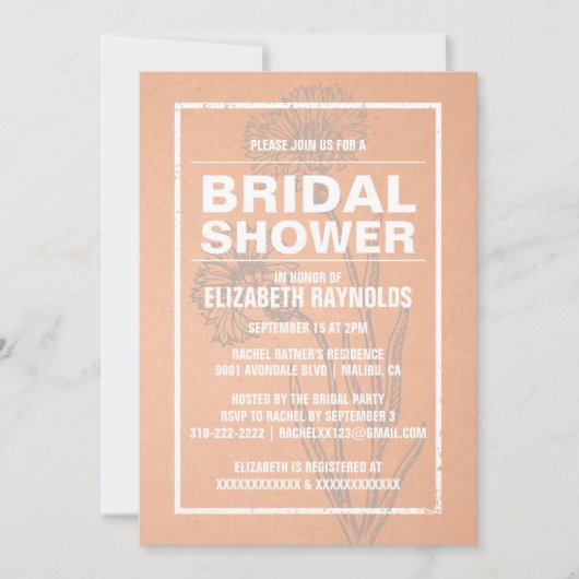 Rustic Coral Bridal Shower-uitnodigingen Kaart (Voorkant)