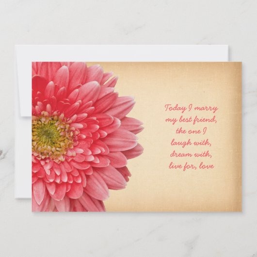 Rustic Coral Gerbera Daisy Wedding Invitation Kaart (Achterkant)