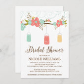 Rustic Coral Mint Mason Jar Branch Vrijgezellenfee Kaart (Voorkant / Achterkant)