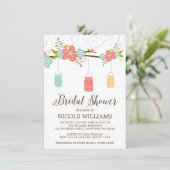 Rustic Coral Mint Mason Jar Branch Vrijgezellenfee Kaart (Staand voorkant)