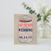 Rustic Coral & Navy Mason Jar Bewaar de datum Aankondigingskaart (Staand voorkant)