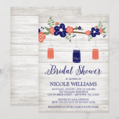 Rustic Coral Navy Mason Jar Branch Vrijgezellenfee Kaart (Voorkant / Achterkant)