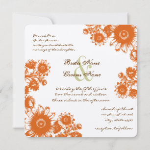 Rustic Coral Oranje  Floral Wedding Kaart