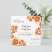 Rustic Coral Oranje  Floral Wedding Kaart (Staand voorkant)