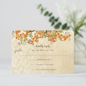 Rustic Coral Oranje Spring Blossom Wedding RSVP (Staand voorkant)
