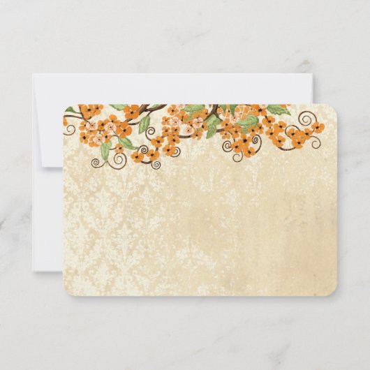 Rustic Coral Oranje Spring Blossom Wedding RSVP (Achterkant)