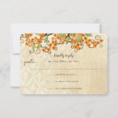 Rustic Coral Oranje Spring Blossom Wedding RSVP (Voorkant)