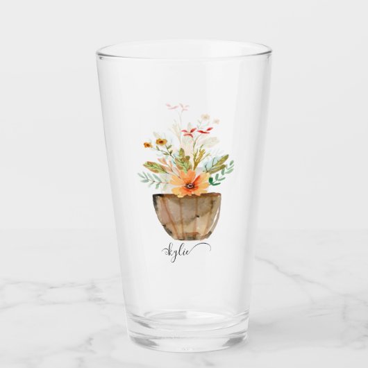 Rustic Coral Painted Flowers Glas (Voorkant)