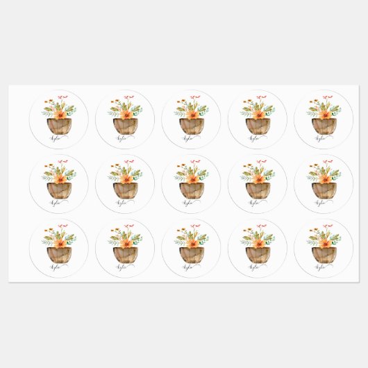 Rustic Coral Painted Flowers Labels (Vel)