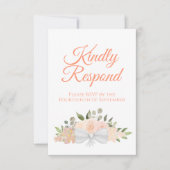 Rustic Coral Peach Floral Bouquet Wedding RSVP Kaartje (Voorkant)