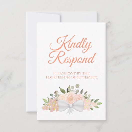 Rustic Coral Peach Floral Bouquet Wedding RSVP Kaartje (Voorkant)