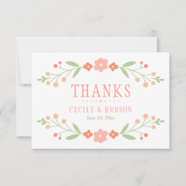 Rustic Coral Pink en Green Floral Wedding Bedankkaart