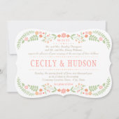 Rustic Coral Pink en Green Floral Wedding Kaart (Voorkant)