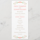 Rustic Coral Pink en Green Floral Wedding Programmakaart (Voorkant)