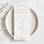 Rustic Coral Pink en Green Floral Wedding Programmakaart