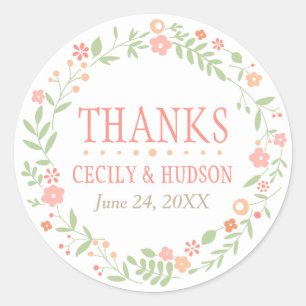 Rustic Coral Pink en Green Floral Wedding Ronde Sticker
