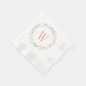 Rustic Coral Pink en Green Floral Wreath Wedding Servet (Hoek)