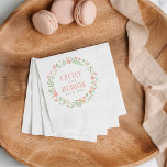 Rustic Coral Pink en Green Floral Wreath Wedding Servetten<br><div class="desc">Rustieke chique bruiloft servetten zijn voorzien van een ronde bloemenkrans lijst van  perzik,  blush roze,  koraal en nectarine sinaasappels bloemen en zacht groene botanische bladeren met handgetekende look,  en monogram ontwerp van de bruid en bruidegom namen en trouwdatum.</div>