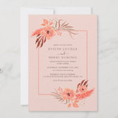 Rustic Coral Pink Floral Terracotta Wedding Kaart (Voorkant)
