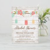 Rustic Coral Wood Mason Jar Branch Vrijgezellenfee Kaart (Staand voorkant)