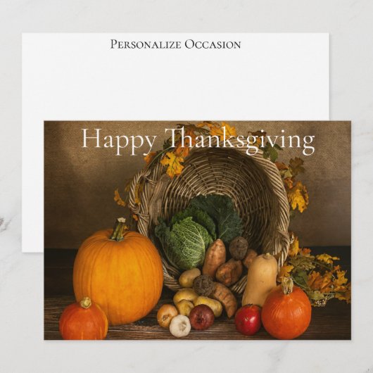 Rustic Cornucopia Harvest Thanksgiving Blessings Feestdagenkaart (Voorkant / Achterkant)