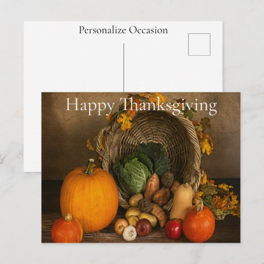 Rustic Cornucopia Harvest Thanksgiving Blessings Feestdagenkaart (Voorkant / Achterkant)